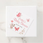 シックガーリーなピンクのフローラ蝶ベビーシャワー フェイバータグ (インサイチュ)