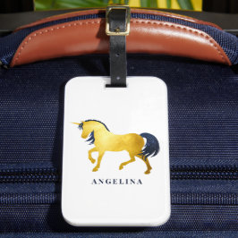 シックガーリーな金ゴールドと天のユニコーンパーソナライズされた ラゲッジタグ