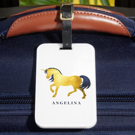 シックガーリーな金ゴールドと天のユニコーンパーソナライズされた ラゲッジタグ (正面インサイチュ2)