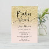 シックガーリーな金ゴールドグリッターグラデーションピンクの赤ちゃんシャワー 招待状 (スタンド正面)