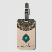 シックガーリーな黒ベージュラウンド名前をカスタムする ラゲッジタグ (正面縦)