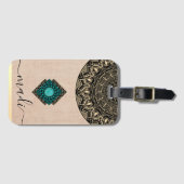 シックガーリーな黒ベージュラウンド名前をカスタムする ラゲッジタグ (正面横)