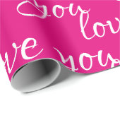 シックガーリーな「愛する愛する愛」ホットピンク ラッピングペーパー (ロールコーナー)