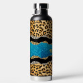 シックガーリーアニマルプリントターコイズグリッターモノグラム ウォーターボトル (右面)
