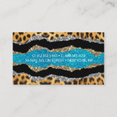 シックガーリーアニマルプリントターコイズグリッターモノグラム 名刺 (裏面)