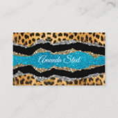シックガーリーアニマルプリントターコイズグリッターモノグラム 名刺 (正面)
