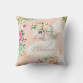 シックガーリーウォーターカラーフローラユニコーンパーソナライズされた クッション (裏面)