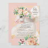 シックガーリーウォーターカラーフローラユニコーン5that誕生日 招待状 (正面/裏面)