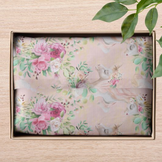 シックガーリーウォーモダンタカラーフローラユニコーン 薄葉紙