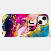 シックガーリーカラフルマーブルフェイクグリッターモノグラム Case-Mate iPhoneケース (裏面 (横))