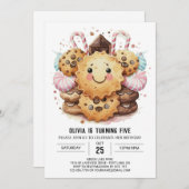 シックガーリーキャンディランドクッキー誕生日 招待状 (正面/裏面)