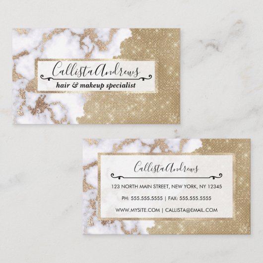 シックガーリーグモダンラム金ゴールドグリッター大理石パターン 名刺 (正面/裏面)
