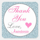 シックガーリーグラムピンクライトブルーグリッターありがとう スクエアシール (正面)