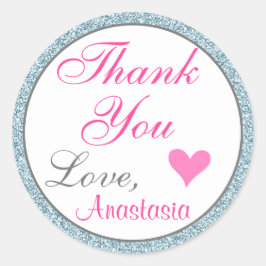 シックガーリーグラムピンクライトブルーグリッターありがとう ラウンドシール