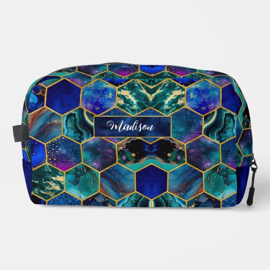 シックガーリーグリッターフェイクターコイズブルージオメトリック ドップキット (正面)