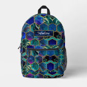 シックガーリーグリッターフェイクターコイズブルージオメトリック プリントバックパック (正面)