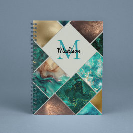 シックガーリーグリッターフェイク金ゴールドターコイズ幾何学 ノートブック