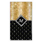 シックガーリーグリッターフェイク金ゴールドブラックモノグラム マグネット名刺 (正面縦)