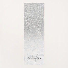 シックガーリーシルバーグリッターグラデーションマーブルモノグラムの ヨガマット