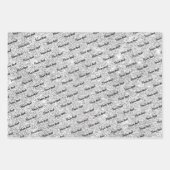 シックガーリーシルバーグリッターブラックターコイズモノグラム ラッピングペーパーシート (正面3)