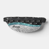 シックガーリーシルバーフェイクグリッターブラックティール（緑がかった色）モノグラム ファニーパック (レイダウン)