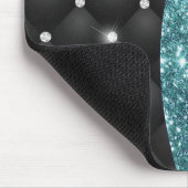 シックガーリーシルバーフェイクグリッターブラックティール（緑がかった色）モノグラム マウスパッド (コーナー)