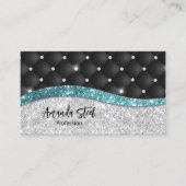 シックガーリーシルバーフェイクグリッターブラックティール（緑がかった色）モノグラム 名刺 (正面)