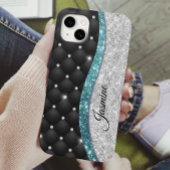 シックガーリーシルバーフェイクグリッターブラックティール(緑がかった色)モノグラム Case-Mate iPhoneケース