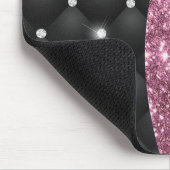 シックガーリーシルバーフェイクグリッターブラックピンクモノグラム マウスパッド (コーナー)