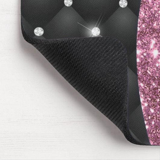 シックガーリーシルバーフェイクグリッターブラックピンクモノグラム マウスパッド (コーナー)