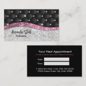 シックガーリーシルバーフェイクグリッターブラックピンクモノグラム 予約カード (正面/裏面)