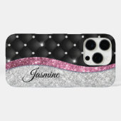 シックガーリーシルバーフェイクグリッターブラックピンクモノグラム Case-Mate iPhoneケース (裏面 (横))