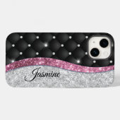 シックガーリーシルバーフェイクグリッターブラックピンクモノグラム Case-Mate iPhoneケース (裏面 (横))