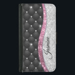 シックガーリーシルバーフェイクグリッターブラックピンクモノグラム GALAXY S5 ウォレットケース<br><div class="desc">シックかわいらしで銀エレガントガーリーのグリッターとラインストーンと黒のタフテッドデザインときらきら光るあなたのデバイスに特別なケースを作成します。トレンドモダンに精通しカッコいい、芸術を愛するお尻トレンドセッターのための美しい、カバー。この洗練スタイリッシュされたデザインは素晴らし、上品なスパークルなデザインを着楽しむている女の子のためだろう。あなたの個人的なスタイルを見せ、ファッショナブルに見せ、感じトレンディーとあなたのSamsung銀河系のケースにユニークのデザインとカスタマイズ、またはあなたの選択の別の製品にスタイリッシュそれをする。バレンタインの日、クリスマス、または一般的な贈り物として素晴らしは、輝かしいエレガンスを愛する女性のためのギフトのアイディアモダンを作る。ご注意：これらはフラットプリントされたグラフィックで実在、グリッター、宝石、または隆起部品は含まれない。</div>