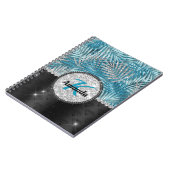 シックガーリーターコイズアクアグリッター葉モノグラム ノートブック (左側)