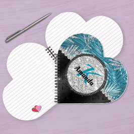 シックガーリーターコイズアクアグリッター葉モノグラム ノートブック