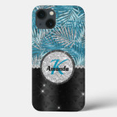 シックガーリーターコイズアクアグリッター葉モノグラム Case-Mate iPhoneケース (裏面)