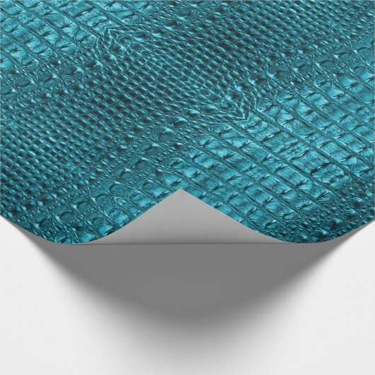シックガーリーターコイズアクアブルーアリゲータープリント ラッピングペーパー (角)