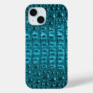 シックガーリーターコイズアクアブルーアリゲータープリント iPhone 15ケース