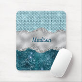 シックガーリーティール(緑がかった色)ミントグリーングリッター銀モノグラム マウスパッド (マウス)