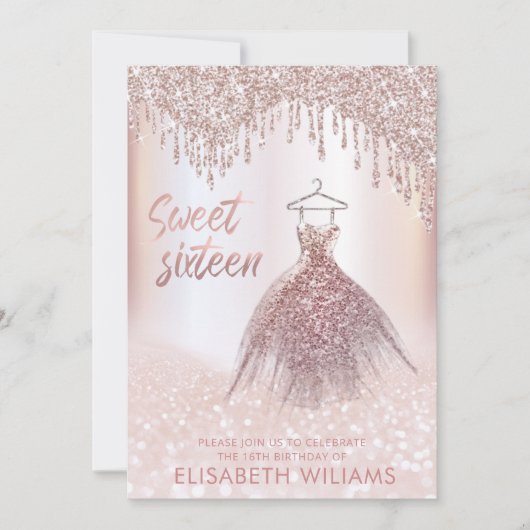 シックガーリードレスドリップバラ金ゴールド輝きグラデーションi 招待状 (正面)