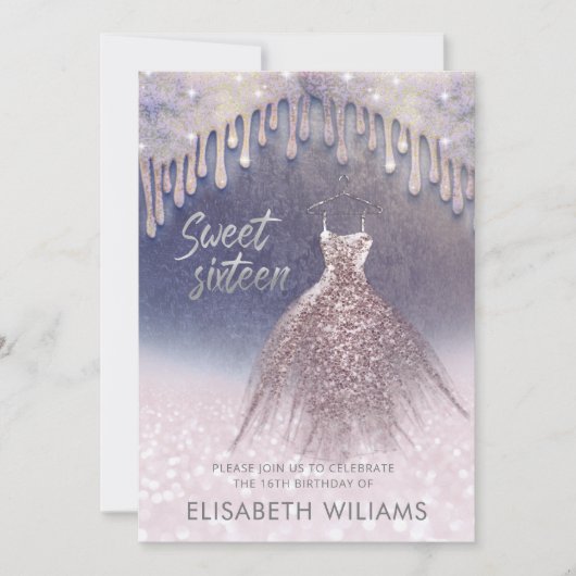 シックガーリードレスドリップバラ金ゴールド輝きグラデーションi 招待状 (正面)