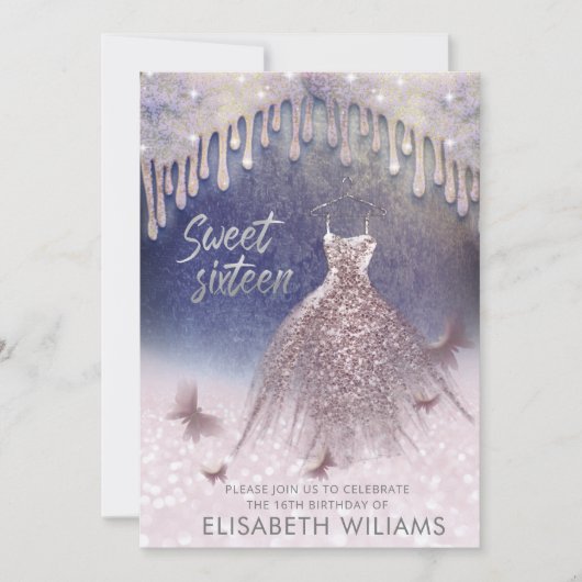 シックガーリードレスドリップバラ金ゴールド輝グラデーションき 招待状 (正面)