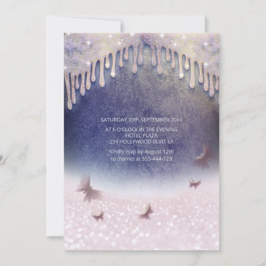 シックガーリードレスドリップバラ金ゴールド輝グラデーションき 招待状 (裏面)