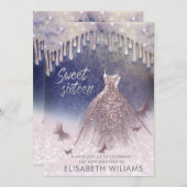 シックガーリードレスドリップバラ金ゴールド輝グラデーションき 招待状 (正面/裏面)