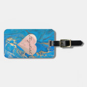 シックガーリーハート、ブルー金ゴールド大理石 – パーソナライズされた ラゲッジタグ (正面横)