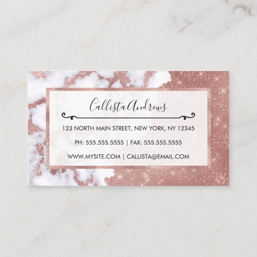 シックガーリーバラモダン金ゴールドグリッターマーブルパターン 名刺 (裏面)