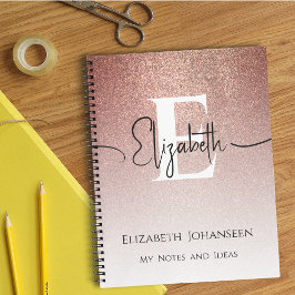 シックガーリーバラ金ゴールドグリッターエレガントモノグラムの ノートブック