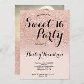 シックガーリーバラ金ゴールドグリッターグラデーションフォトスイート16 招待状 (正面/裏面)