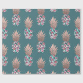 シックガーリーバラ金ゴールドフローラパイナップルティール（緑がかった色）グリーン ラッピングペーパー (フラット)